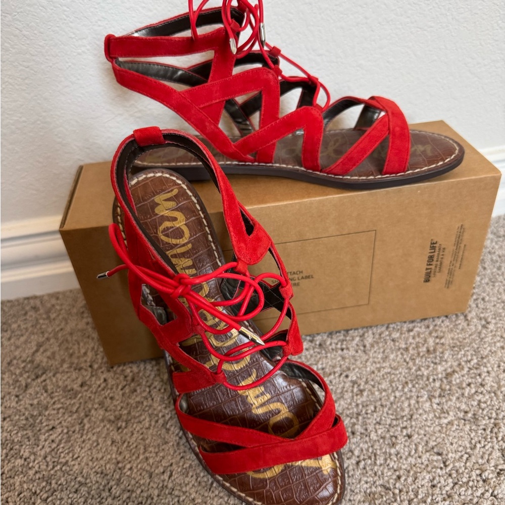 Sam Edelman Vibrant Red Lace-Up Sandals